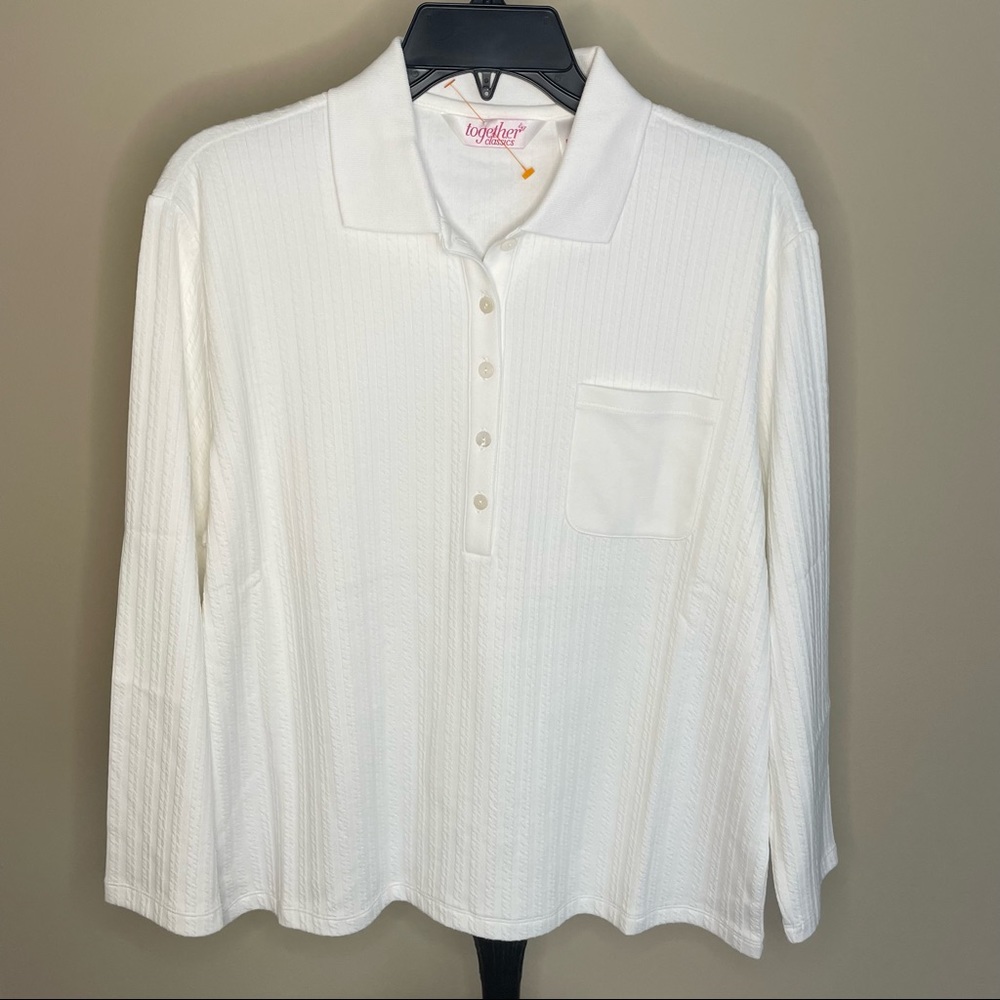 White Collared Half Button Down Top